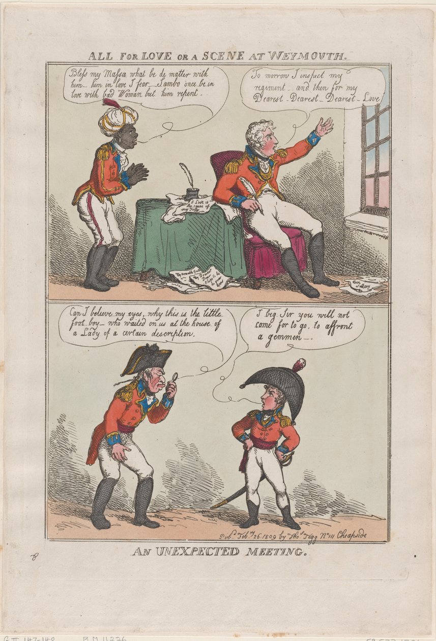 Allt för kärlek eller en scen i Weymouth, An Unexpected Meeting, 26 februari 1809., 26 februari 1809. av Thomas Rowlandson