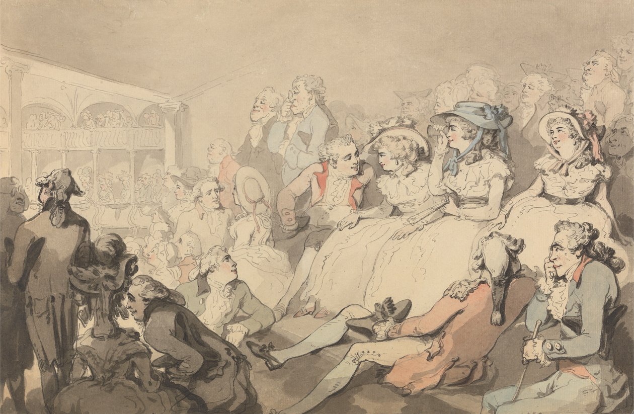 En publik som tittar på en pjäs på Drury Lane Theatre av Thomas Rowlandson