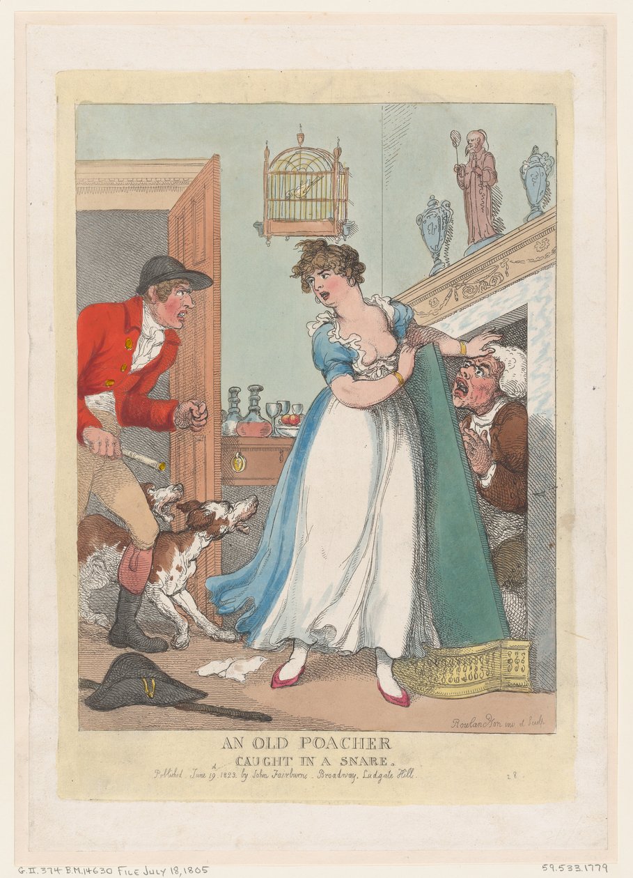 En gammal tjuvskytt fångad i en snara, 19 juni 1823., 19 juni 1823. av Thomas Rowlandson
