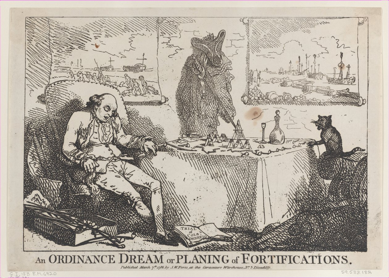 En förordningsdröm eller planering av befästningar, 7 mars 1786, 7 mars 1786. av Thomas Rowlandson