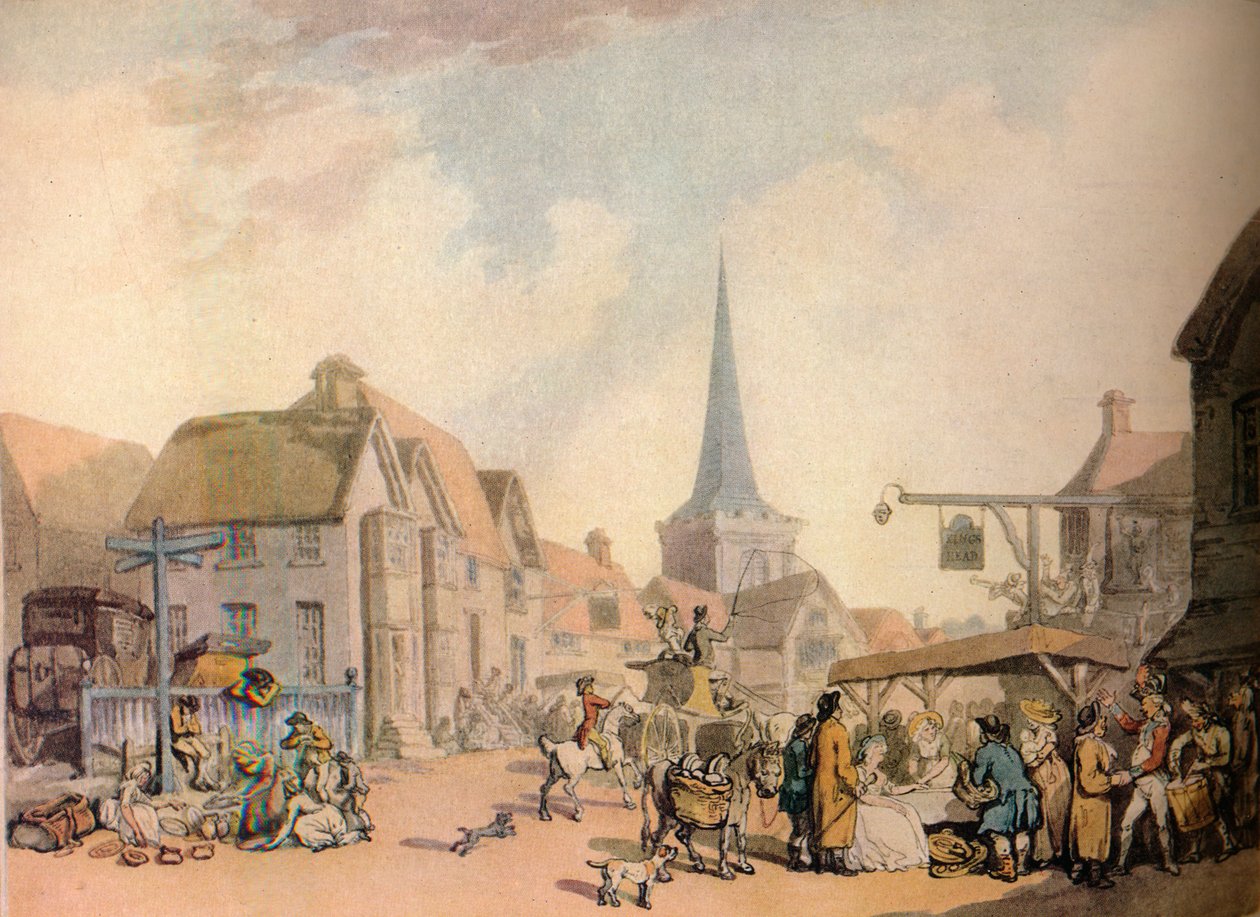 En gammal engelsk byscen, c1700-talet. 1941 av Thomas Rowlandson