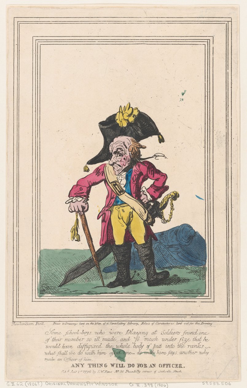 Allt kommer att göra för en officer, 1 januari 1796., 1 januari 1796. av Thomas Rowlandson