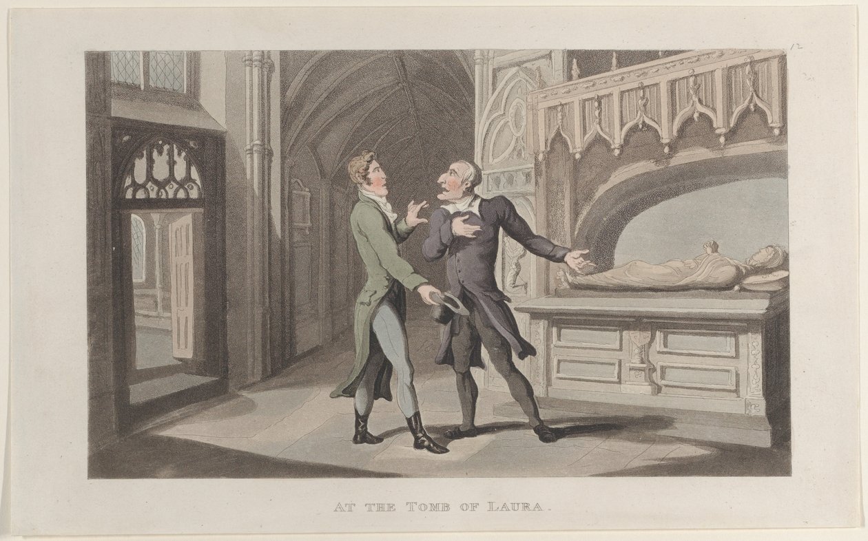 At the Tomb of Laura, från Journal of Sentimental Travels in the Southern Provinces of..., 1817-21. av Thomas Rowlandson