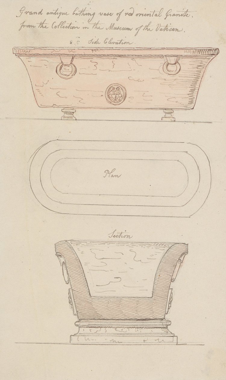 Badvas av röd granit, Vatikanen av Thomas Rowlandson