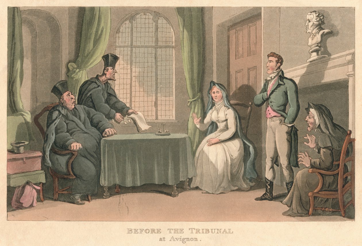 Inför tribunalen i Avignon, 1818, 1821 av Thomas Rowlandson