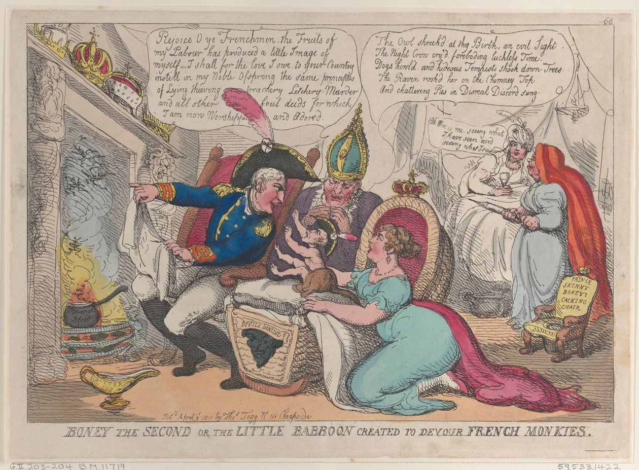 Boney den andra eller den lilla babianen skapad för att sluka franska apor, 9 april..., 9 april 1811. av Thomas Rowlandson