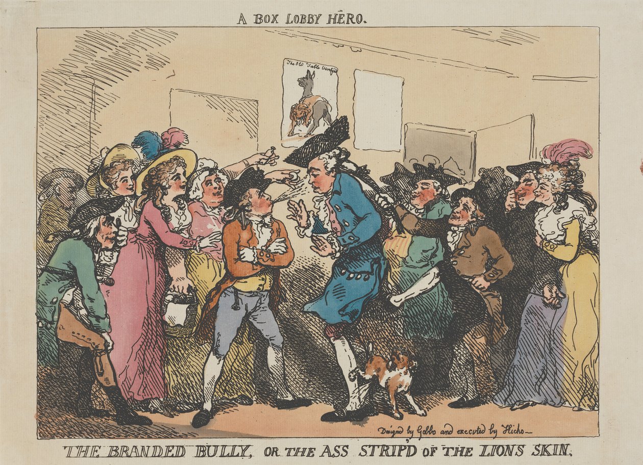 ”Box-Lobby Hero”, ”The Branded Bully” eller ”Den som blivit av med lejonets skinn” av Thomas Rowlandson