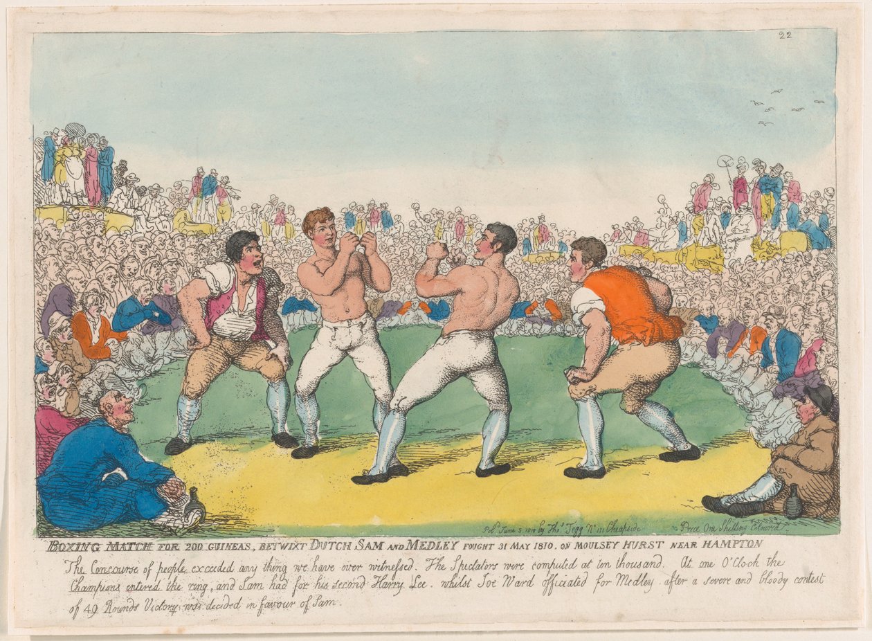 Boxningsmatch för 200 Guineas, mellan holländska Sam och Medley utkämpade 31 maj 1810, den ..., 5 juni 1810. av Thomas Rowlandson