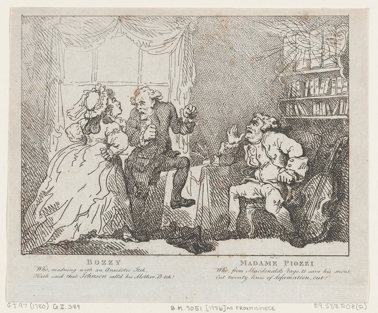 Bozzy och Madame Piozzi Frontispice, Bozzy och Piozzi av Peter Pindar, 1780-86., 1780-86. av Thomas Rowlandson