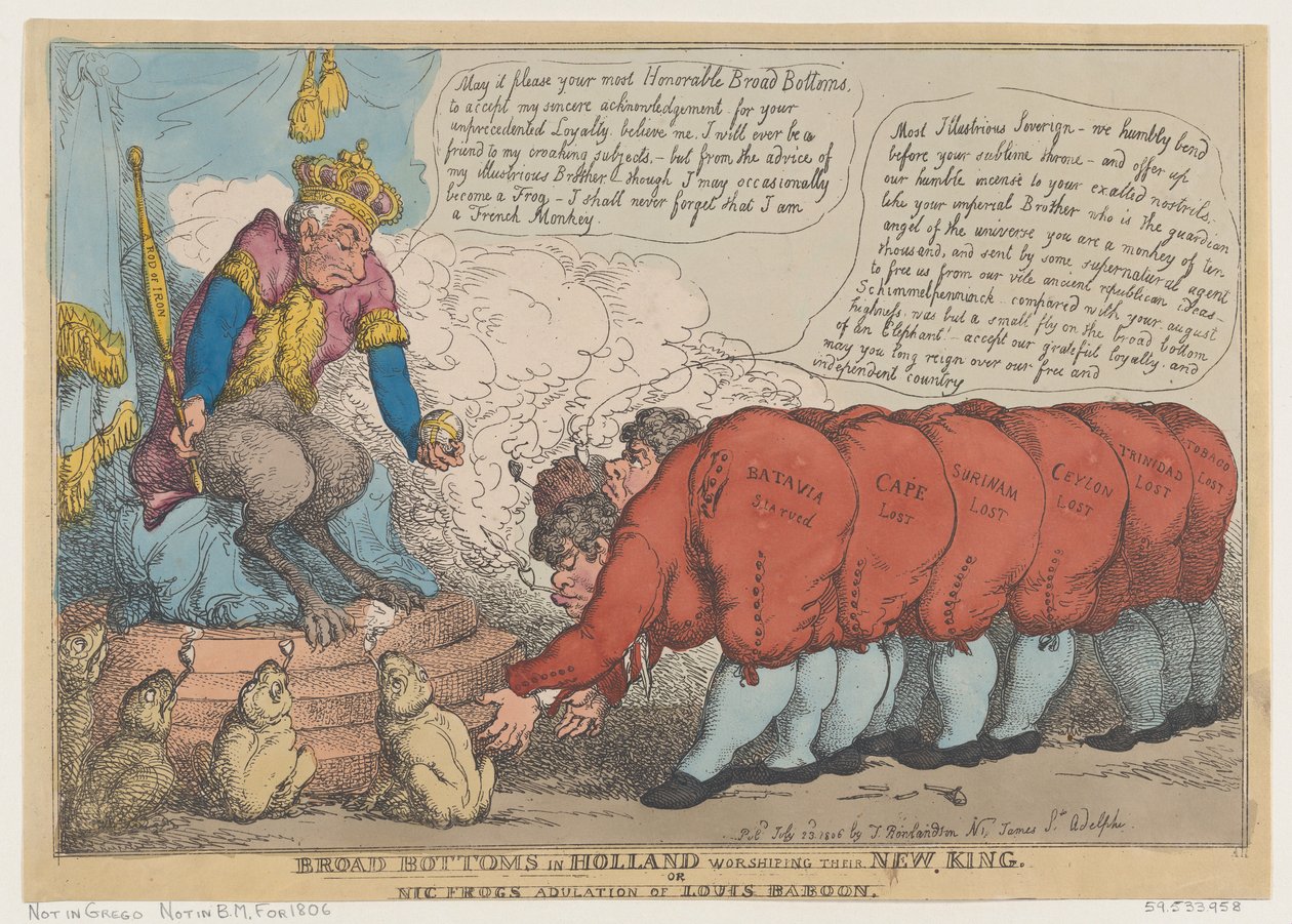 Breda bottnar i Holland dyrkar sin nya kung, 23 juli 1806., 23 juli 1806. av Thomas Rowlandson
