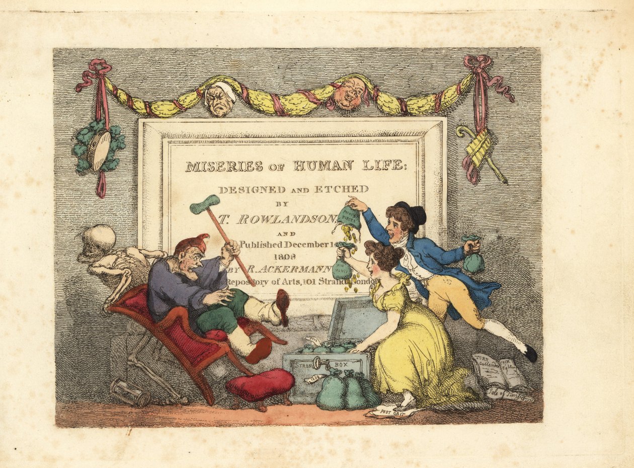 Kalligrafisk titelsida med vinjett av dödens skelett a av Thomas Rowlandson