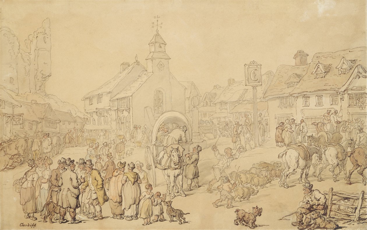 Cardiff (tusch  lavering på papper) av Thomas Rowlandson