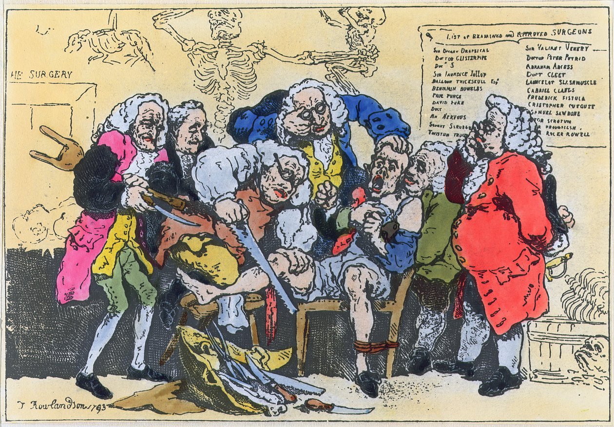 Karikatyr av georgiska kirurger på jobbet av Thomas Rowlandson