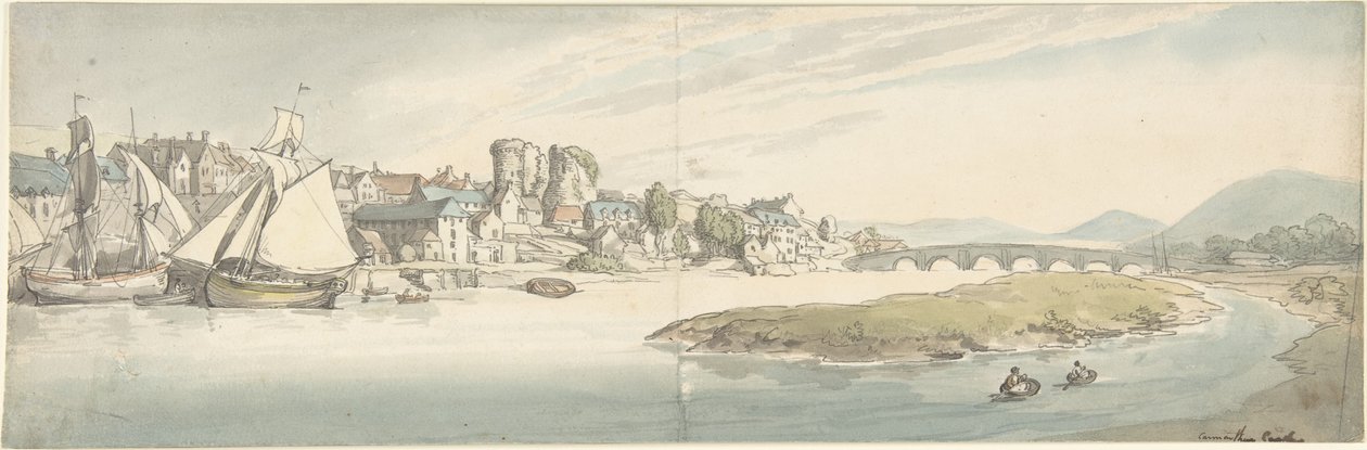 Carmarthen Castle, Wales av Thomas Rowlandson