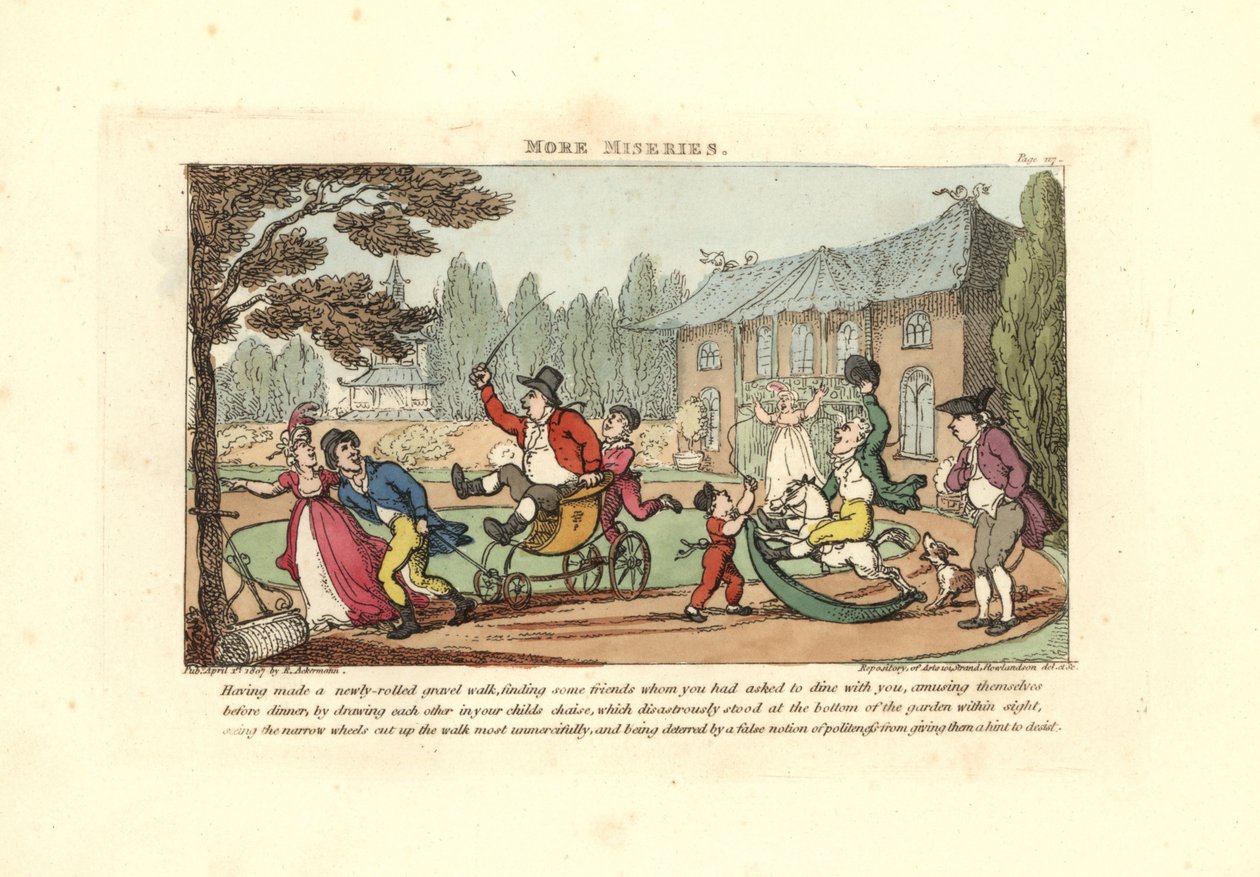 Barn som leker på vagnar som skär upp en nyrullad gruskörning av Thomas Rowlandson