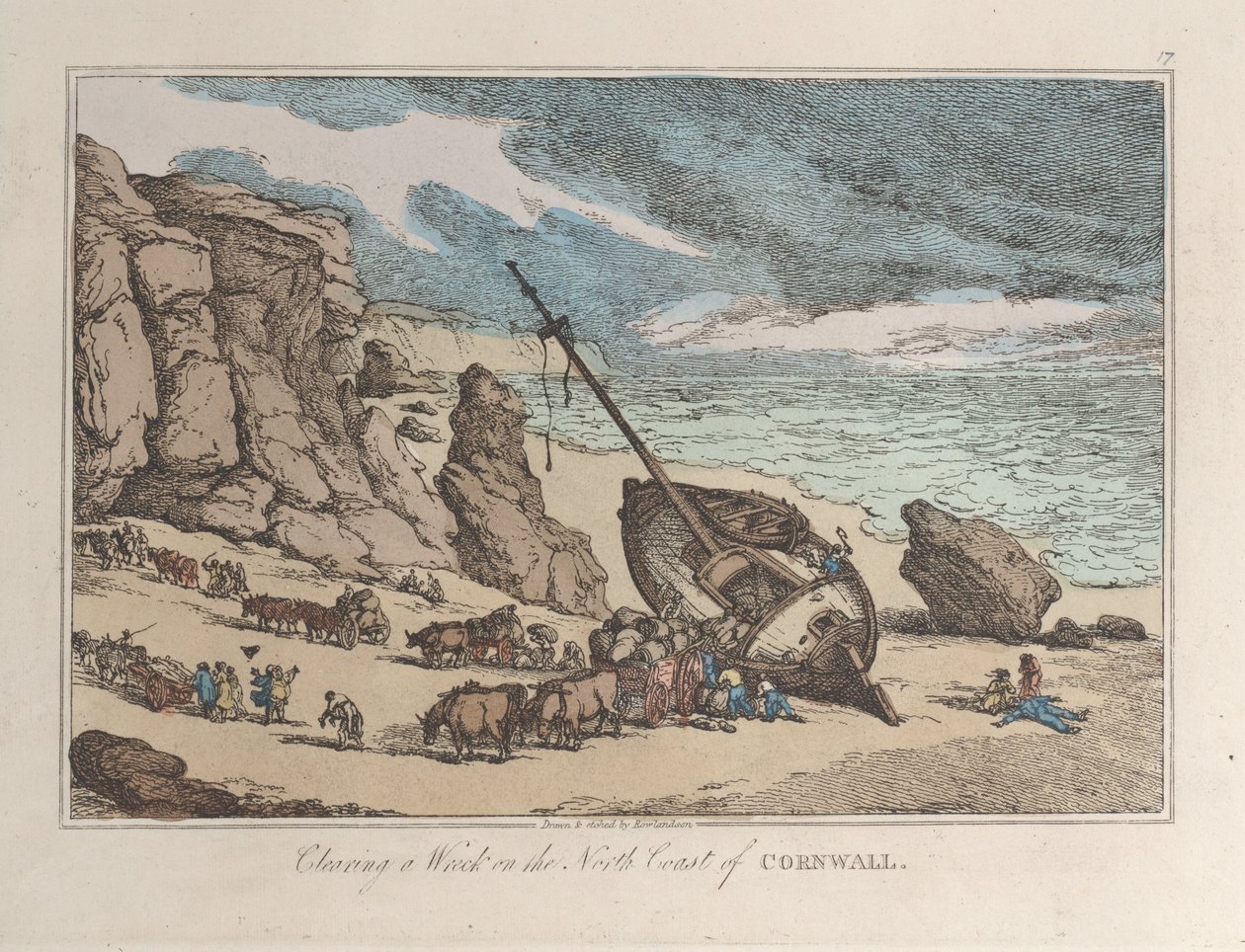 Rensa ett vrak på Cornwalls norra kust, från Sketches from Nature, 1822., 1822. av Thomas Rowlandson