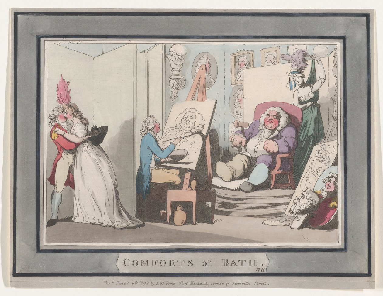 Comforts of Bath, tavla 6, 6 januari 1798., 6 januari 1798. av Thomas Rowlandson