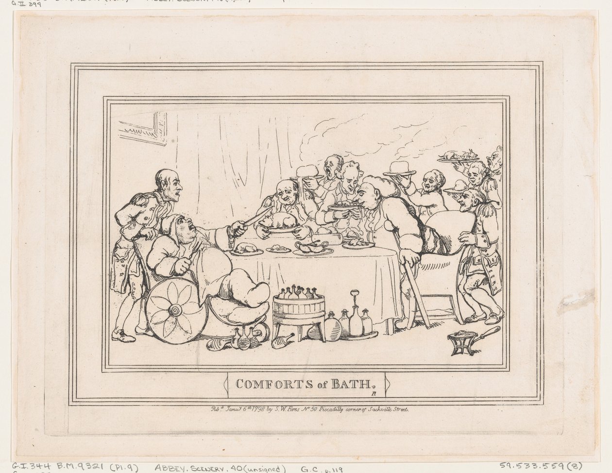 Comforts of Bath, tavla 9, 6 januari 1798., 6 januari 1798. av Thomas Rowlandson