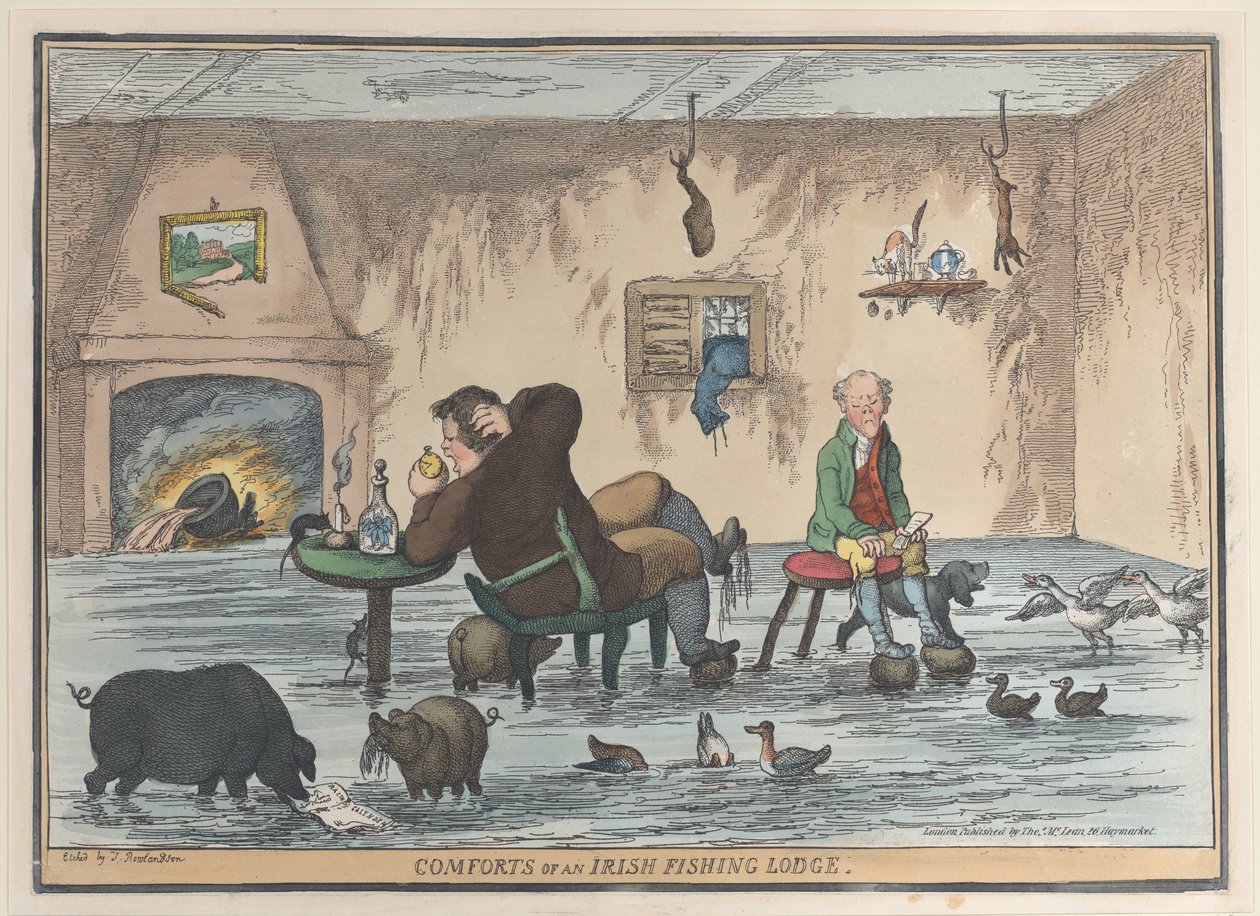 Comforts of an Irish Fishing Lodge, 12 maj 1812, 12 maj 1812. av Thomas Rowlandson