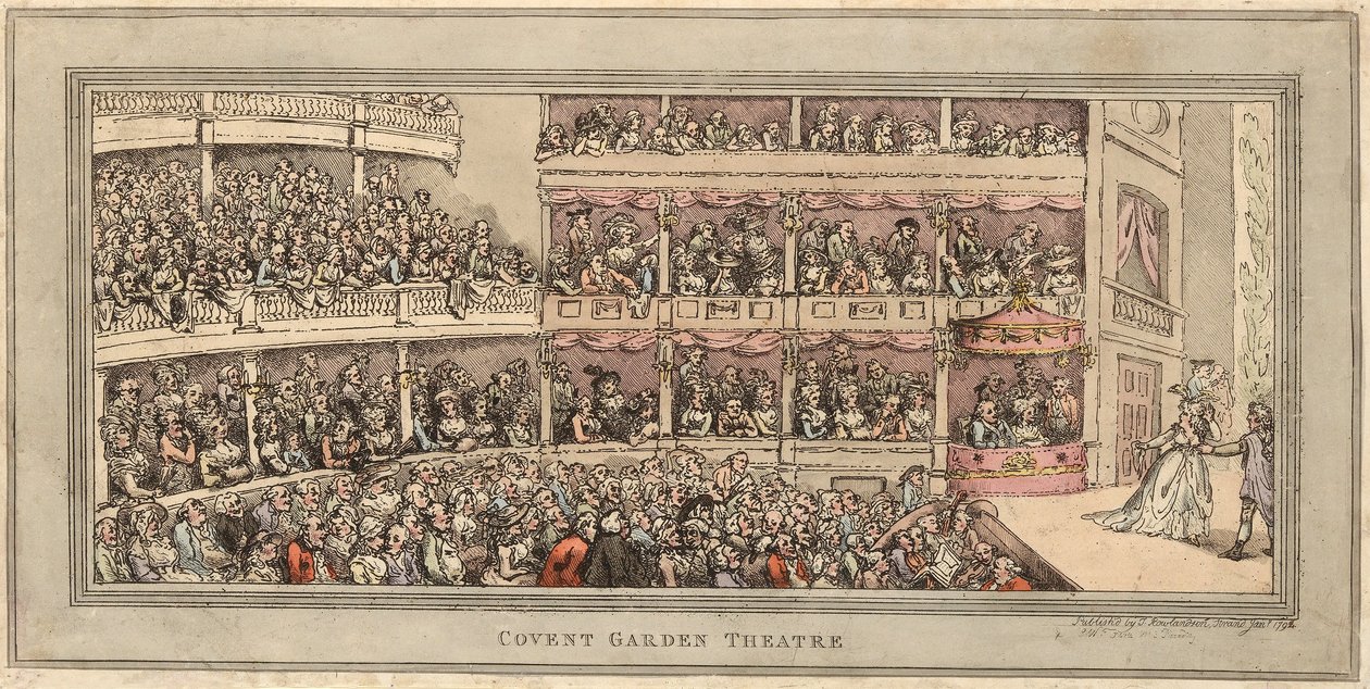 Covent Garden Theatre, pub. Henry Brookes, 1786 (handfärgad etsning) av Thomas Rowlandson