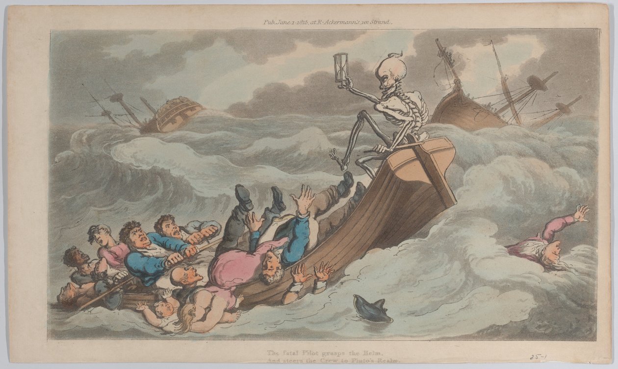 Death Turned Pilot från The English Dance of Death, vol. II, pl. 9, 1 juni 1815., 1 juni 1815. av Thomas Rowlandson