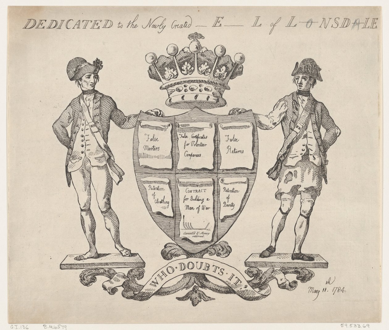 Tillägnad den nyskapade E-l av L-nsd-le, 11 maj 1784., 11 maj 1784. av Thomas Rowlandson