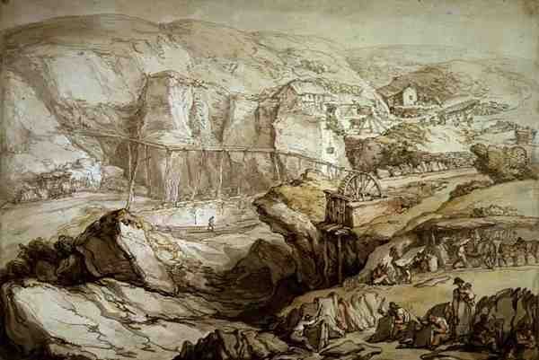 Delabole Slate Quarry (penna, bläck, akvarell och penna på Whatman-papper) av Thomas Rowlandson