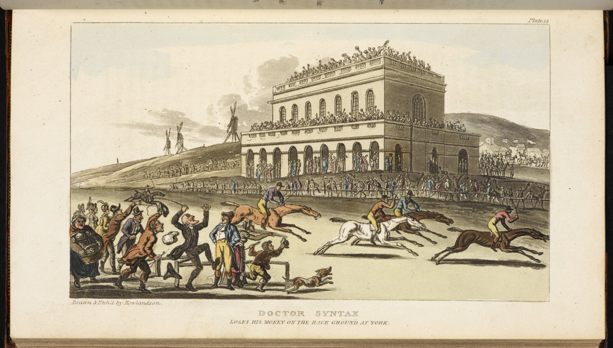 Doctor Syntax, förlorar sina pengar på racerbanan i York av Thomas Rowlandson