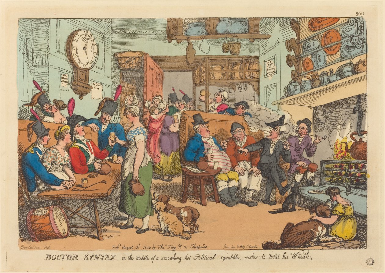Doktor Syntax, mitt i ett rykande hett politiskt käbbel, vill blöta hans väta av Thomas Rowlandson
