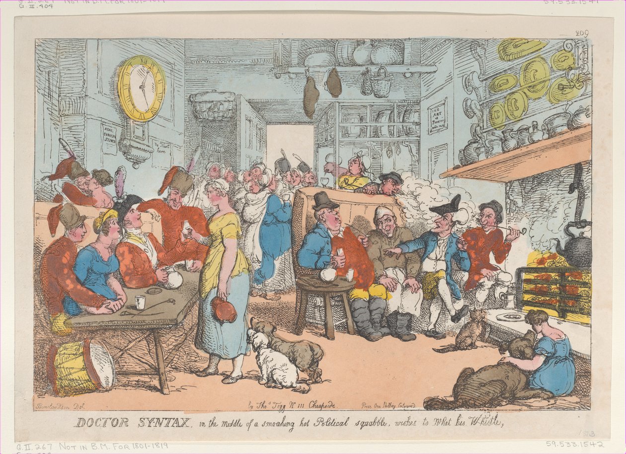 Doctor Syntax, mitt i en rykande het politisk gräl, Wishes to Whe..., 31 augusti 1813. av Thomas Rowlandson
