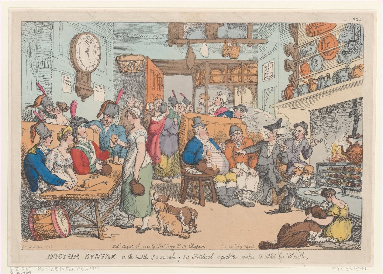 Doctor Syntax, mitt i en rykande het politisk gräl, Wishes to Whe..., 31 augusti 1813. av Thomas Rowlandson