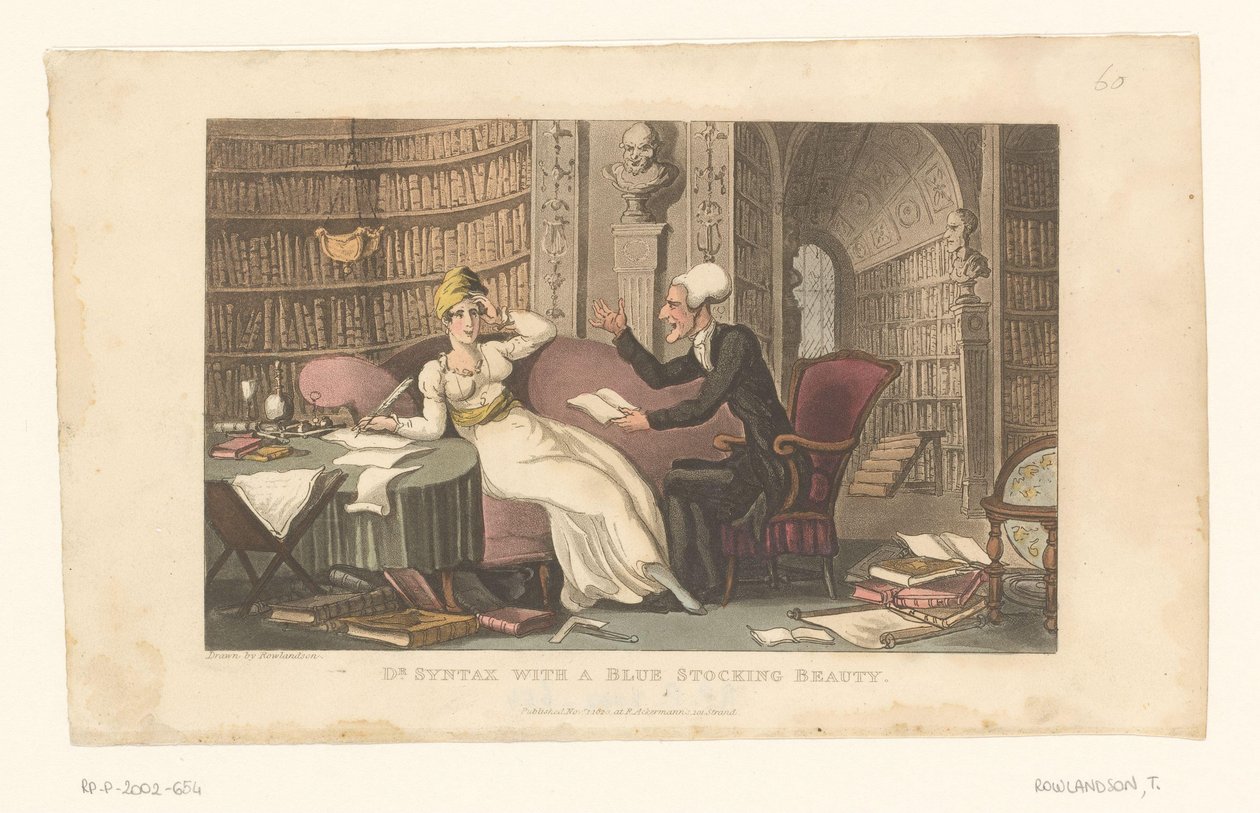 Doktor Syntax med en kvinna i ett bibliotek av Thomas Rowlandson