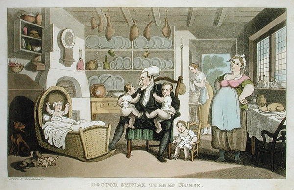 Doctor Syntax blev sjuksköterska, från "The Tour of Dr Syntax in search of the Picturesque", av William Combe, publicerad 1812 (akvatint) av Thomas Rowlandson