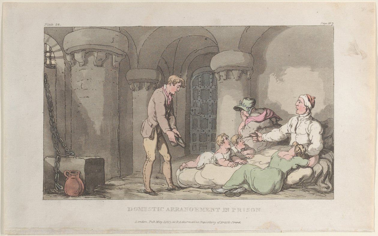 Domestic Arrangements in Prison, från The Vicar of Wakefield, 1 maj 1817., 1 maj 1817. av Thomas Rowlandson