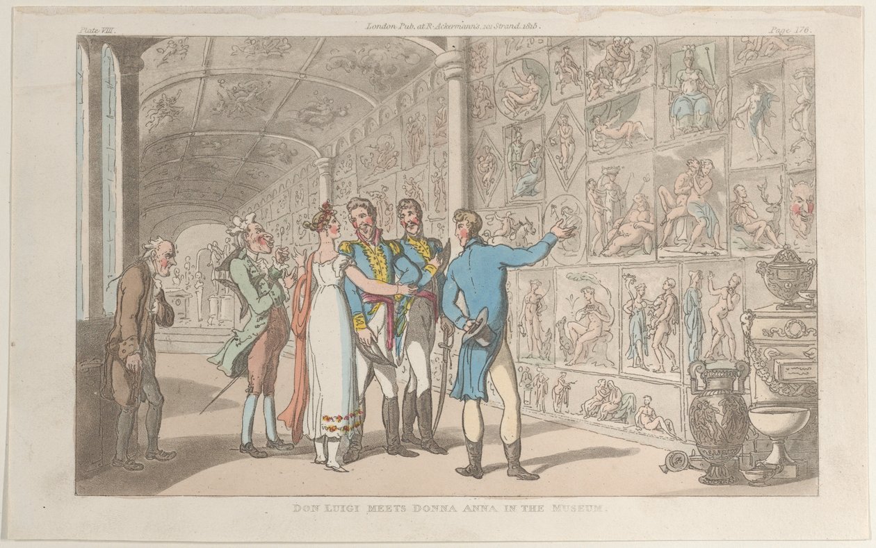 Don Luigi möter Donna Anna i museet, från Neapel och Campagna Felice: i..., 1 juni 1815. av Thomas Rowlandson