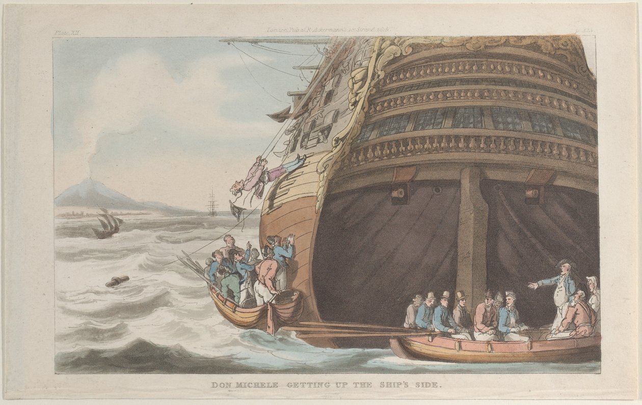 Don Michele tar sig upp på skeppssidan, från Neapel och Campagna Felice: i en..., 1 juni 1815. av Thomas Rowlandson