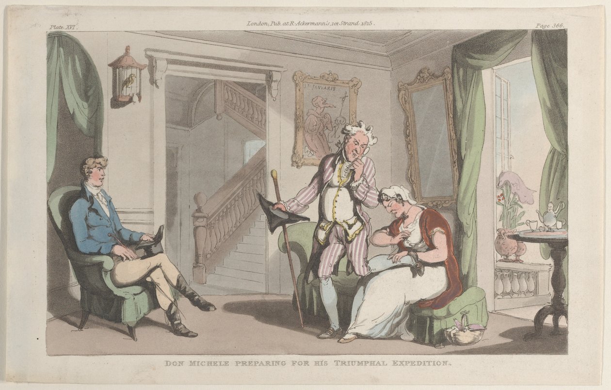 Don Michele förbereder sig för sin triumfexpedition, från Neapel och Campagna ..., 1 juni 1815. av Thomas Rowlandson