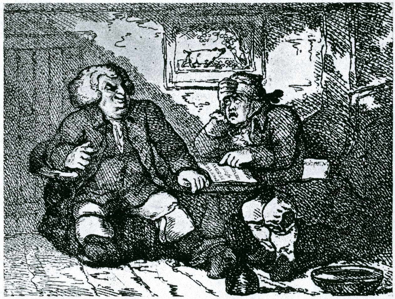 Dr Johnson och James Boswell återhämtar sig från en baksmälla efter en natt på stan av Thomas Rowlandson