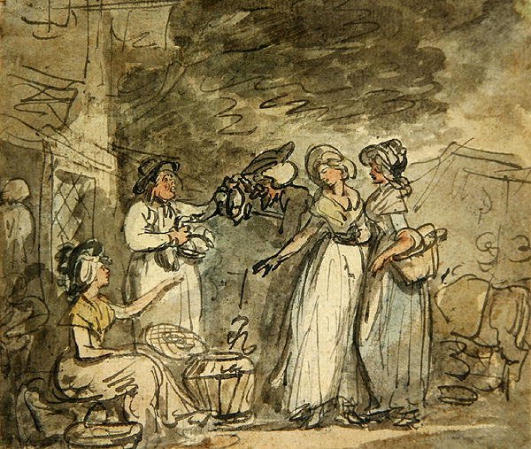 Dr Syntax bargaining for ducks (penna, bläck och akvarell på papper) av Thomas Rowlandson