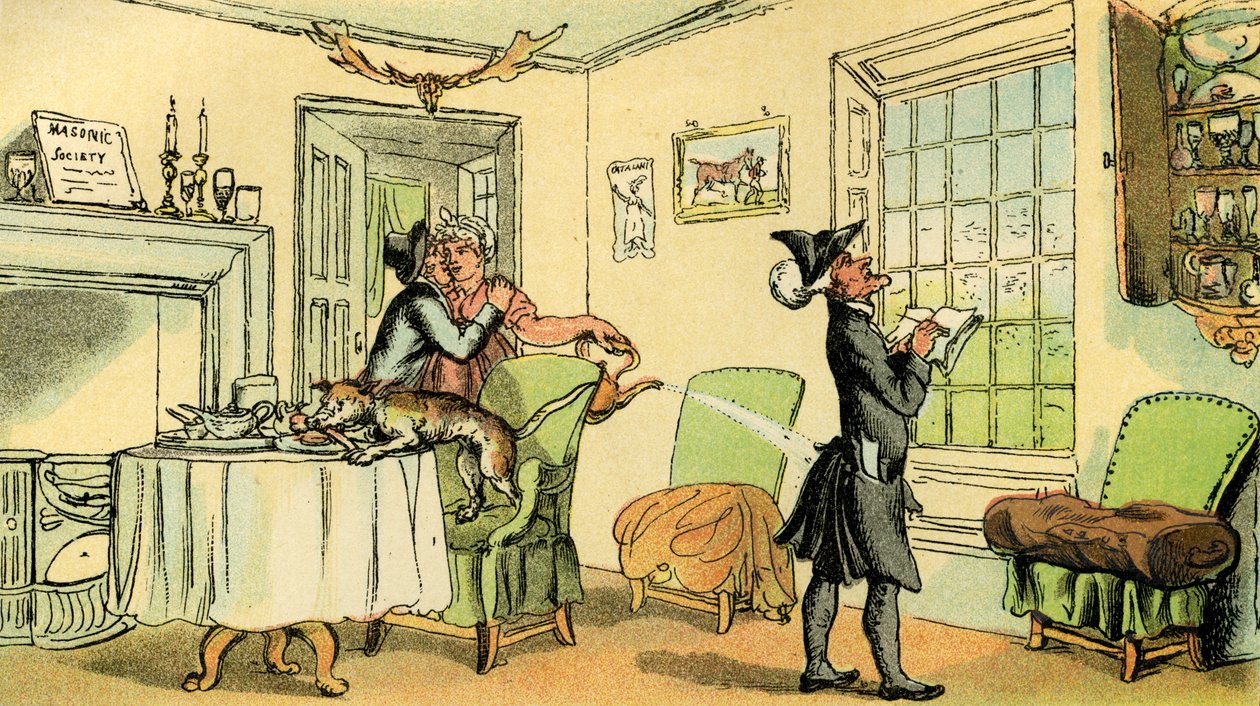 "Dr Syntax kopierar fönstrets kvickhet" av Thomas Rowlandson