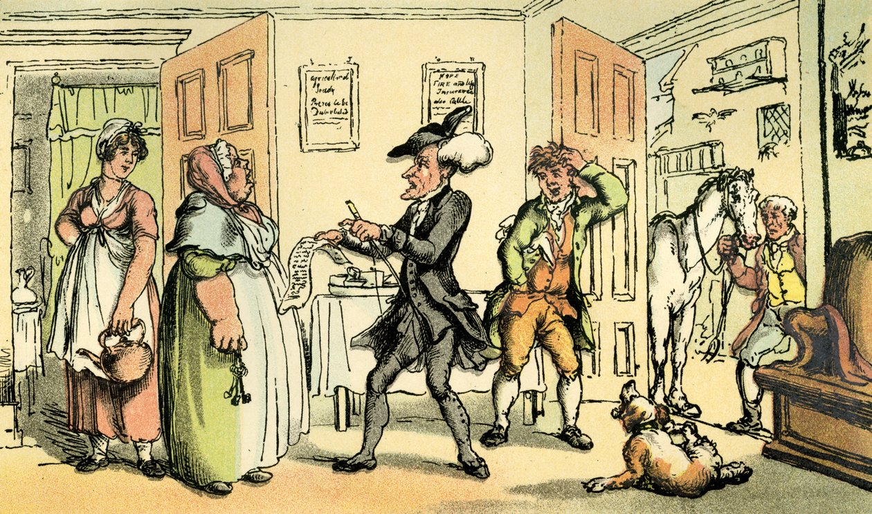 "Dr Syntax bestrider sin räkning med hyresvärdinnan" av Thomas Rowlandson