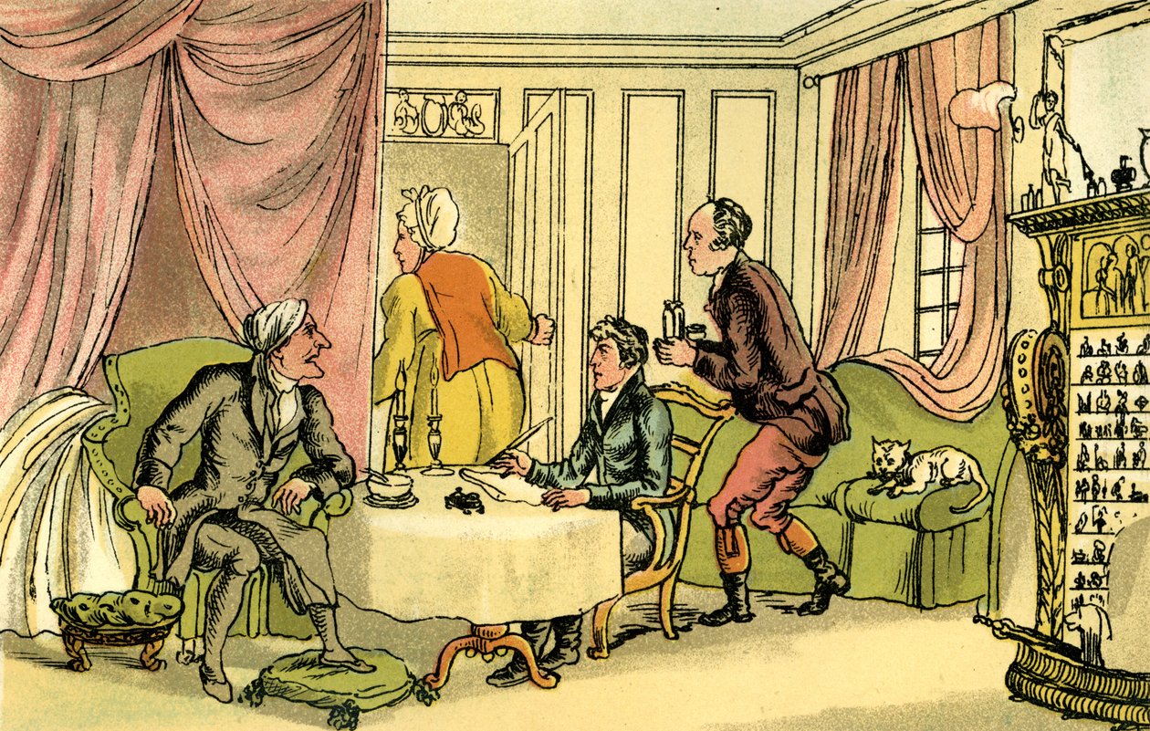 "Dr Syntax gör sitt testamente" av Thomas Rowlandson