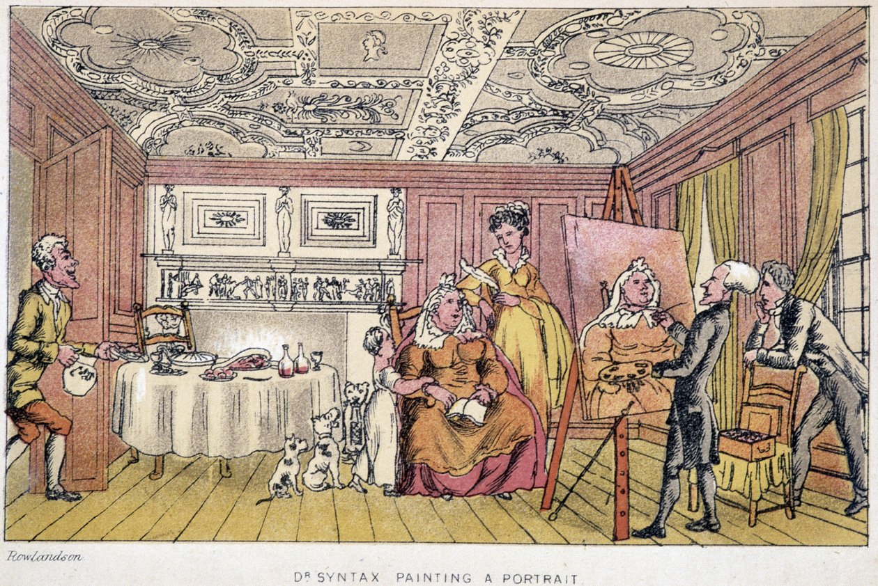 Dr Syntax målar ett porträtt - i "" Doctor Syntax tre turer på jakt efter den pittoreska trösten och en fru"" av W. Combe, ill. av Rowlandson, London, Hotten av Thomas Rowlandson