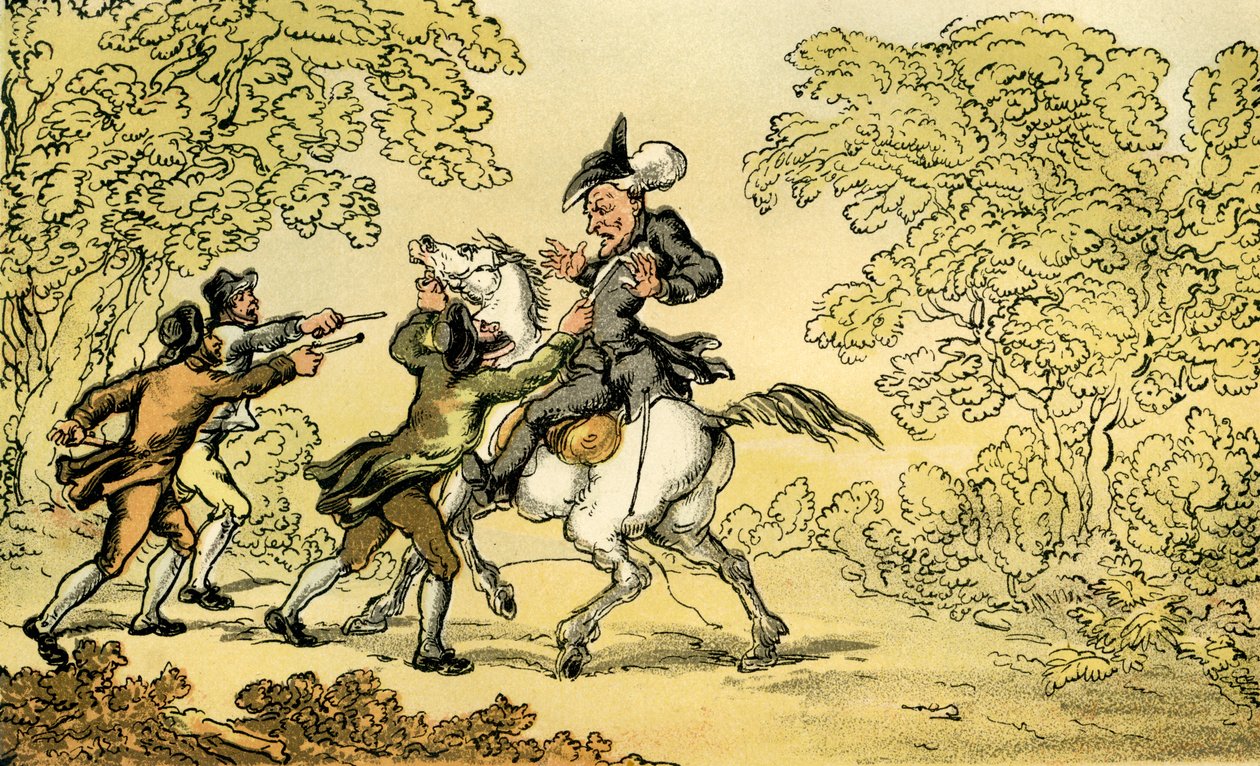 "Dr Syntax stoppas av vägtrafikanter" av Thomas Rowlandson