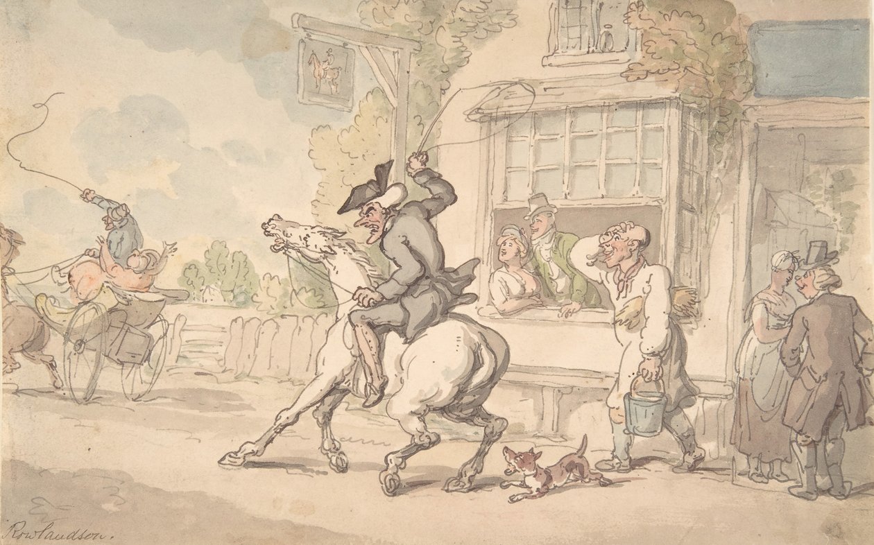 Dr. Syntax with a Balky Horse Before an Inn, 1700-1800-talet. av Thomas Rowlandson