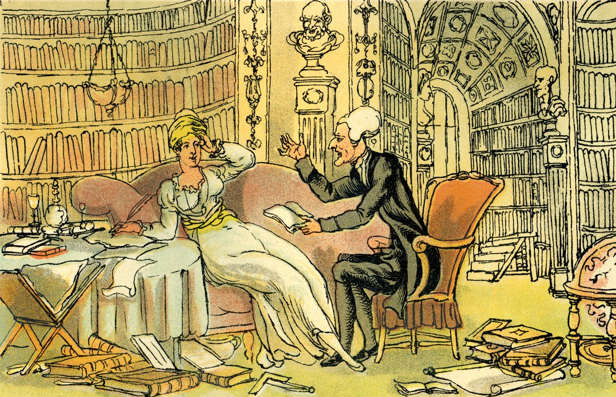 "Dr Syntax med en blå strumpa skönhet" av Thomas Rowlandson