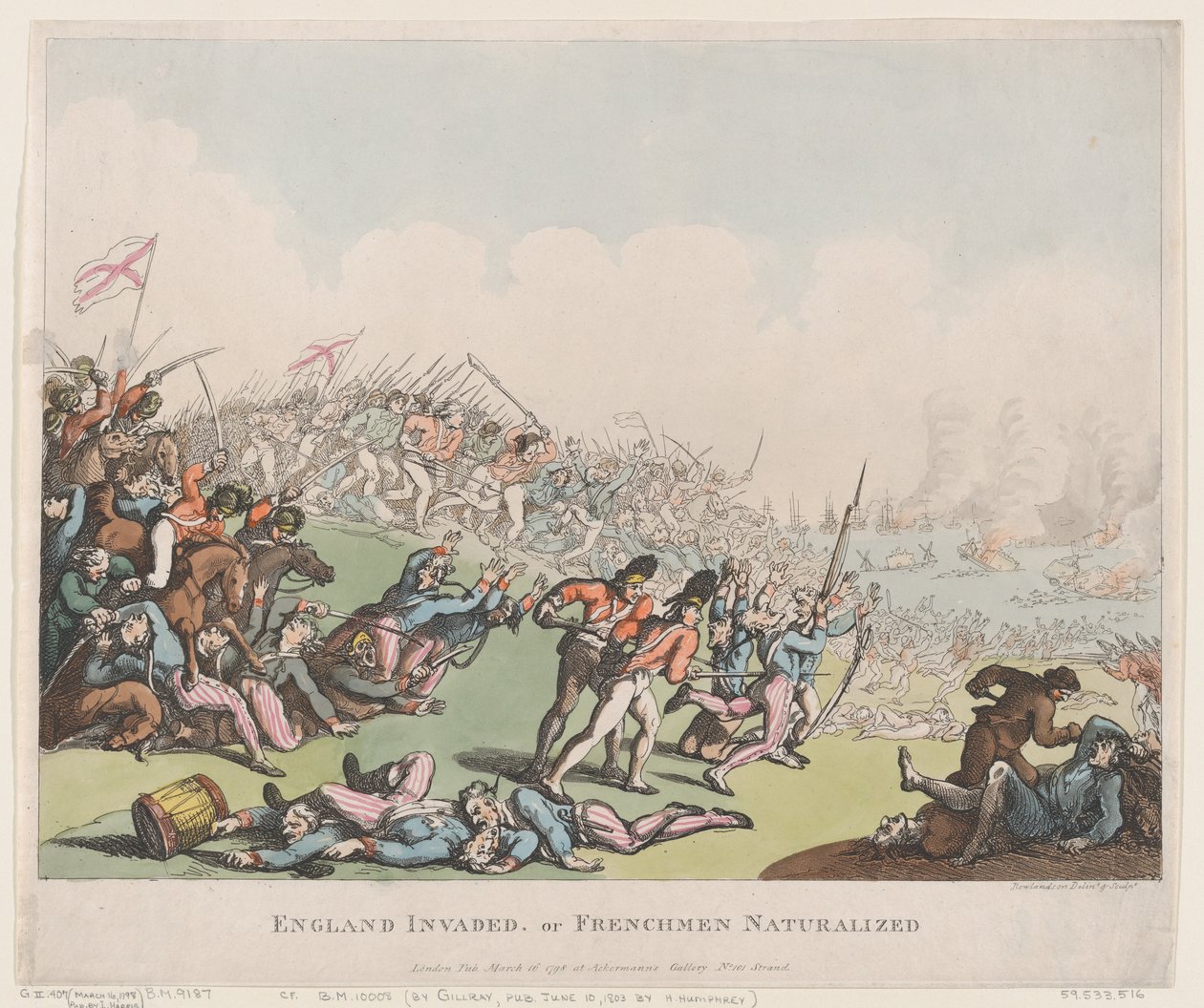England invaderade, eller fransmän naturaliserade, 16 mars 1798., 16 mars 1798. av Thomas Rowlandson