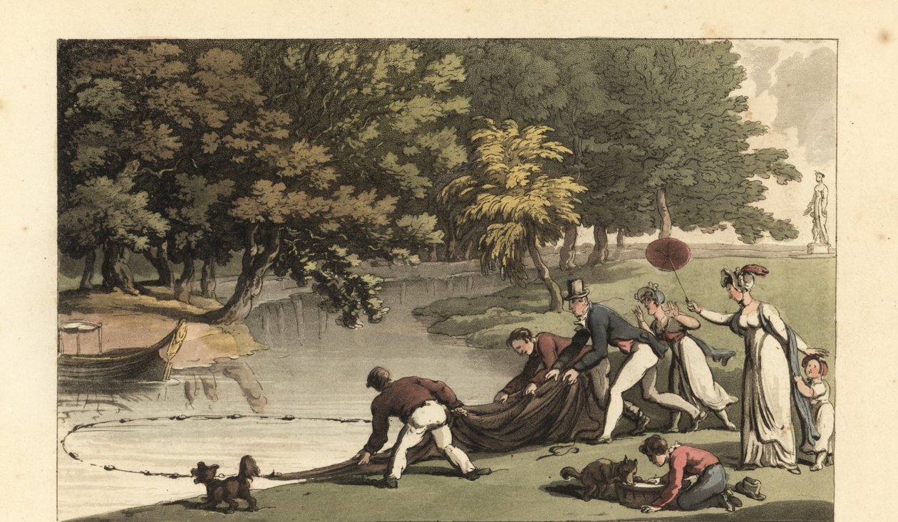 Engelsk gentleman och personal som fiskar i en flod av Thomas Rowlandson