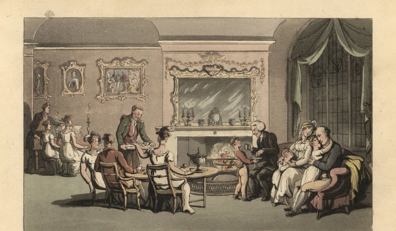 Engelsk gentleman, fru och barn som kopplar av i salongen av Thomas Rowlandson