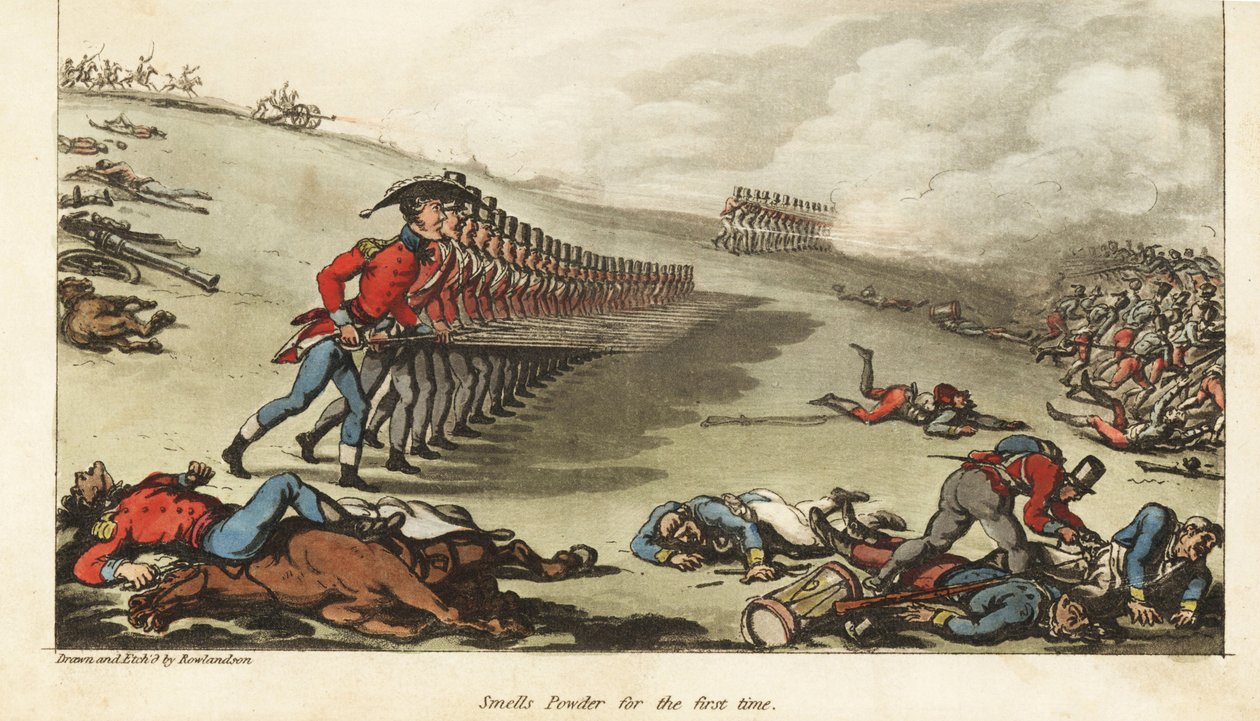 Fänrik Johnny Newcome deltar i sin första aktion, anklagelsen mot den franska armén i slaget vid Salamanca av Thomas Rowlandson
